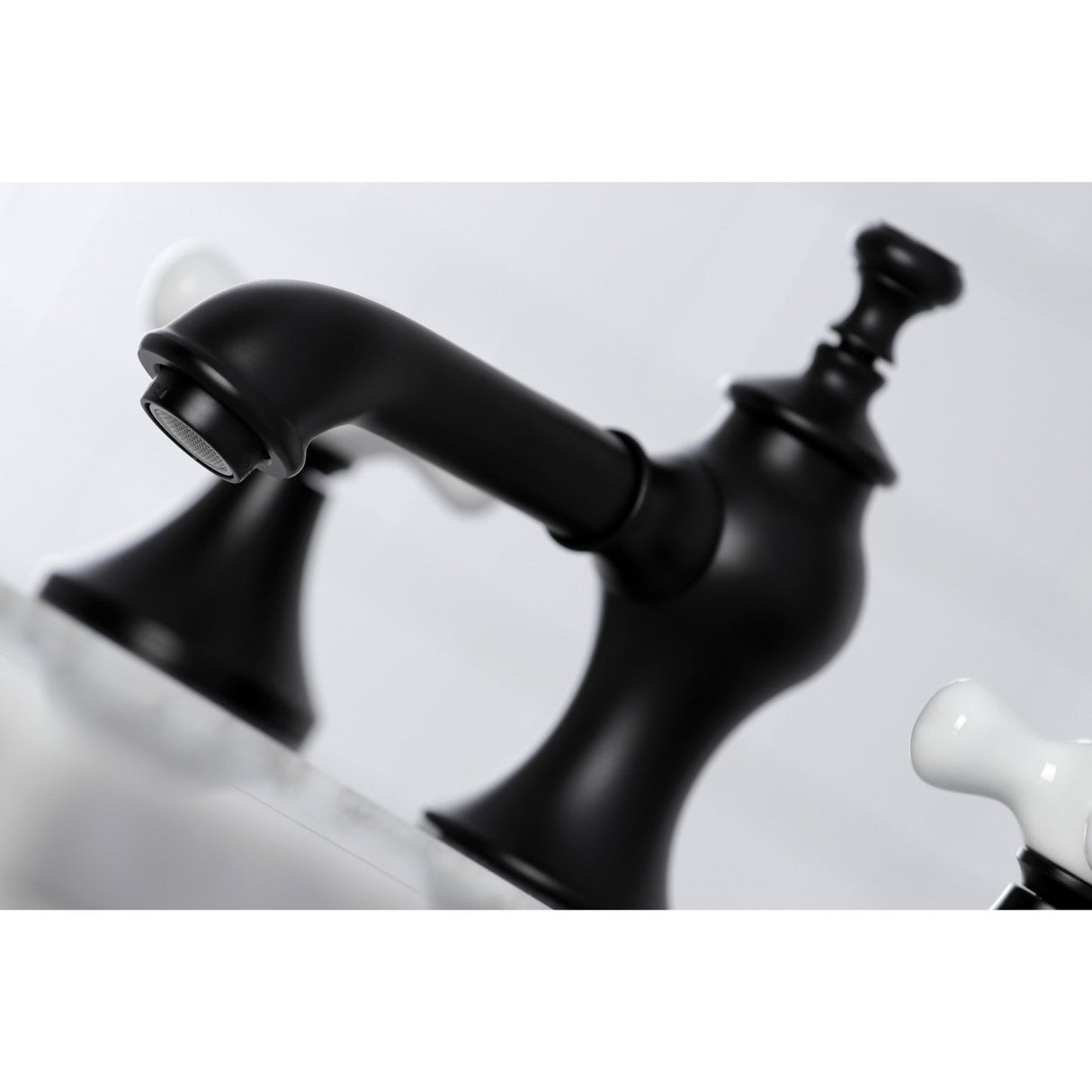 Vintage KC7060PX Two-Handle 3-Hole Deck Mount Widespread Bathroom Faucet with Brass Pop-Up, Matte Black