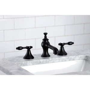 Tudor KC7060TAL Two-Handle 3-Hole Deck Mount Widespread Bathroom Faucet with Brass Pop-Up, Matte Black