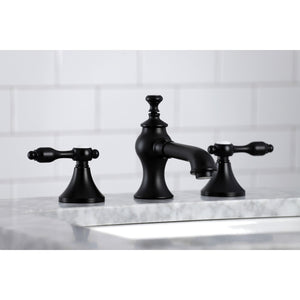 Tudor KC7060TAL Two-Handle 3-Hole Deck Mount Widespread Bathroom Faucet with Brass Pop-Up, Matte Black