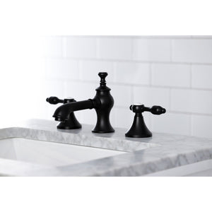 Tudor KC7060TAL Two-Handle 3-Hole Deck Mount Widespread Bathroom Faucet with Brass Pop-Up, Matte Black