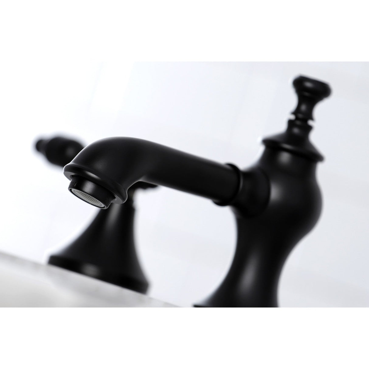 Tudor KC7060TAL Two-Handle 3-Hole Deck Mount Widespread Bathroom Faucet with Brass Pop-Up, Matte Black