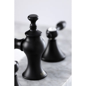 Tudor KC7060TAL Two-Handle 3-Hole Deck Mount Widespread Bathroom Faucet with Brass Pop-Up, Matte Black