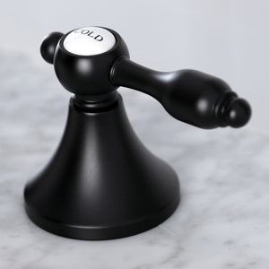Tudor KC7060TAL Two-Handle 3-Hole Deck Mount Widespread Bathroom Faucet with Brass Pop-Up, Matte Black