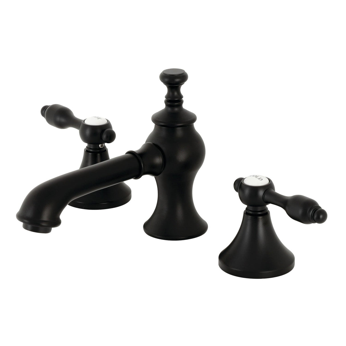 Tudor KC7060TAL Two-Handle 3-Hole Deck Mount Widespread Bathroom Faucet with Brass Pop-Up, Matte Black