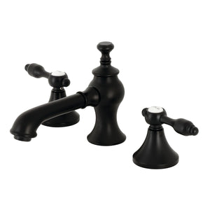 Tudor KC7060TAL Two-Handle 3-Hole Deck Mount Widespread Bathroom Faucet with Brass Pop-Up, Matte Black