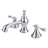 English Country KC7061BL Two-Handle 3-Hole Deck Mount Widespread Bathroom Faucet with Brass Pop-Up, Polished Chrome