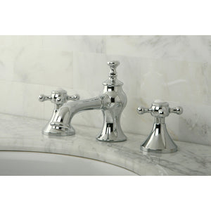 English Country KC7061BX Two-Handle 3-Hole Deck Mount Widespread Bathroom Faucet with Brass Pop-Up, Polished Chrome