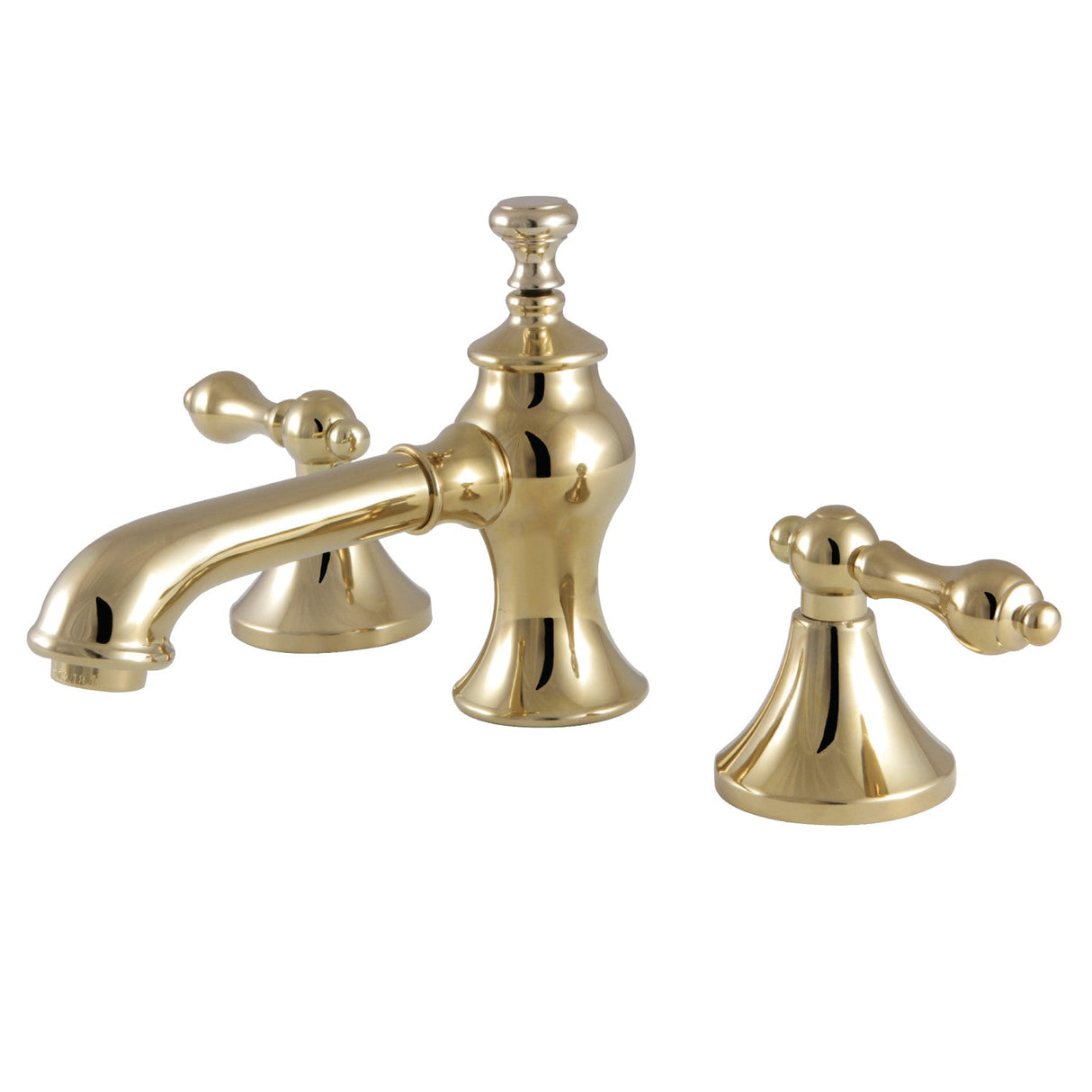 Vintage KC7062AL Two-Handle 3-Hole Deck Mount Widespread Bathroom Faucet with Brass Pop-Up, Polished Brass