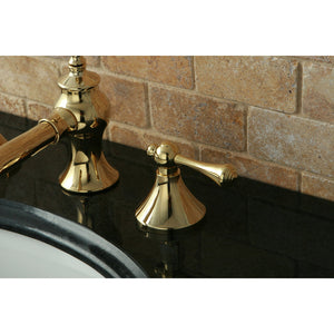 English Country KC7062BL Two-Handle 3-Hole Deck Mount Widespread Bathroom Faucet with Brass Pop-Up, Polished Brass