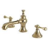 English Country KC7062BL Two-Handle 3-Hole Deck Mount Widespread Bathroom Faucet with Brass Pop-Up, Polished Brass