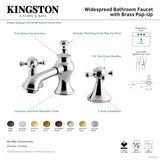 English Country KC7062BX Two-Handle 3-Hole Deck Mount Widespread Bathroom Faucet with Brass Pop-Up, Polished Brass