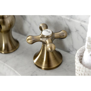Vintage KC7063AX Two-Handle 3-Hole Deck Mount Widespread Bathroom Faucet with Brass Pop-Up, Antique Brass