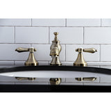 Heirloom KC7063BAL Two-Handle 3-Hole Deck Mount Widespread Bathroom Faucet with Brass Pop-Up, Antique Brass