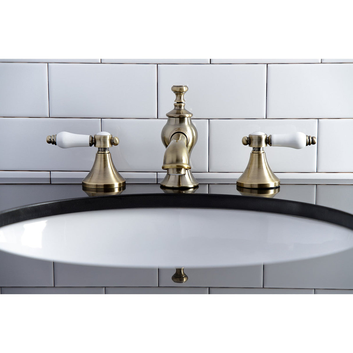 Bel-Air KC7063BPL Two-Handle 3-Hole Deck Mount Widespread Bathroom Faucet with Brass Pop-Up, Antique Brass