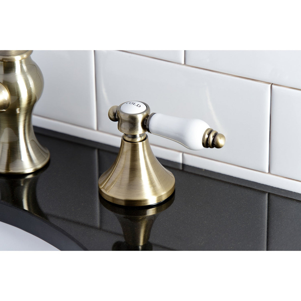 Bel-Air KC7063BPL Two-Handle 3-Hole Deck Mount Widespread Bathroom Faucet with Brass Pop-Up, Antique Brass