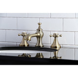 English Country KC7063BX Two-Handle 3-Hole Deck Mount Widespread Bathroom Faucet with Brass Pop-Up, Antique Brass