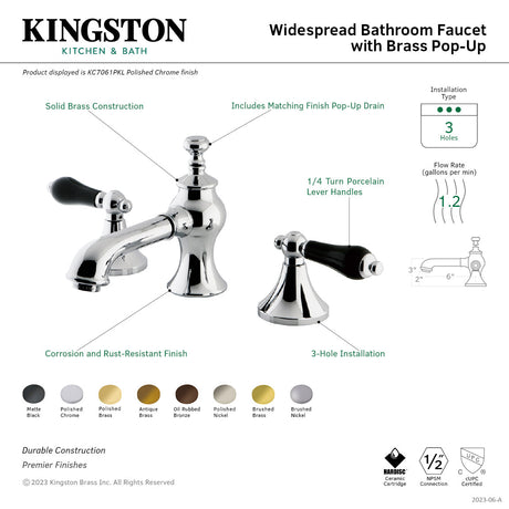 Duchess KC7063PKL Two-Handle 3-Hole Deck Mount Widespread Bathroom Faucet with Brass Pop-Up, Antique Brass