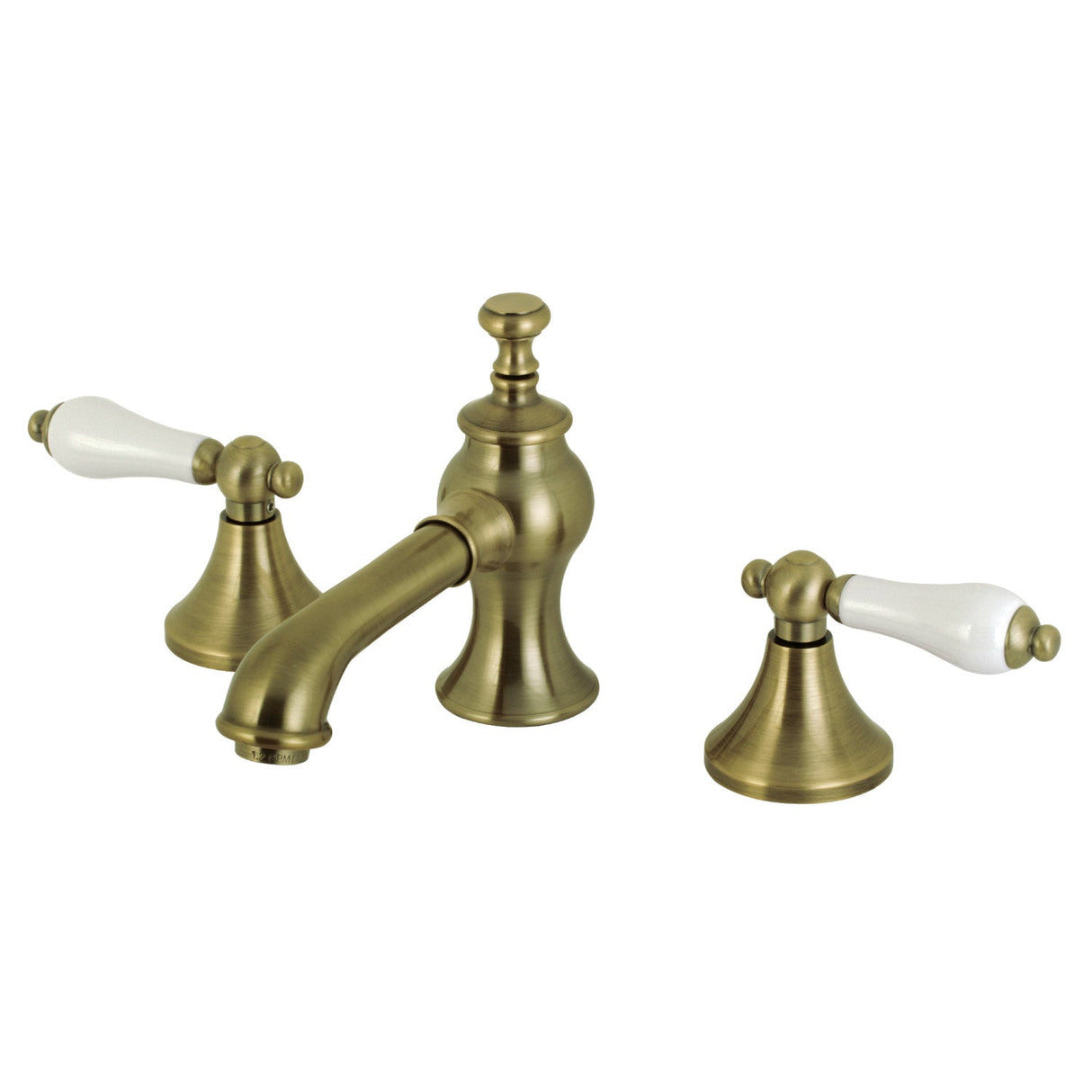 Vintage KC7063PL Two-Handle 3-Hole Deck Mount Widespread Bathroom Faucet with Brass Pop-Up, Antique Brass