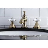 Vintage KC7063PX Two-Handle 3-Hole Deck Mount Widespread Bathroom Faucet with Brass Pop-Up, Antique Brass