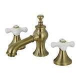 Vintage KC7063PX Two-Handle 3-Hole Deck Mount Widespread Bathroom Faucet with Brass Pop-Up, Antique Brass