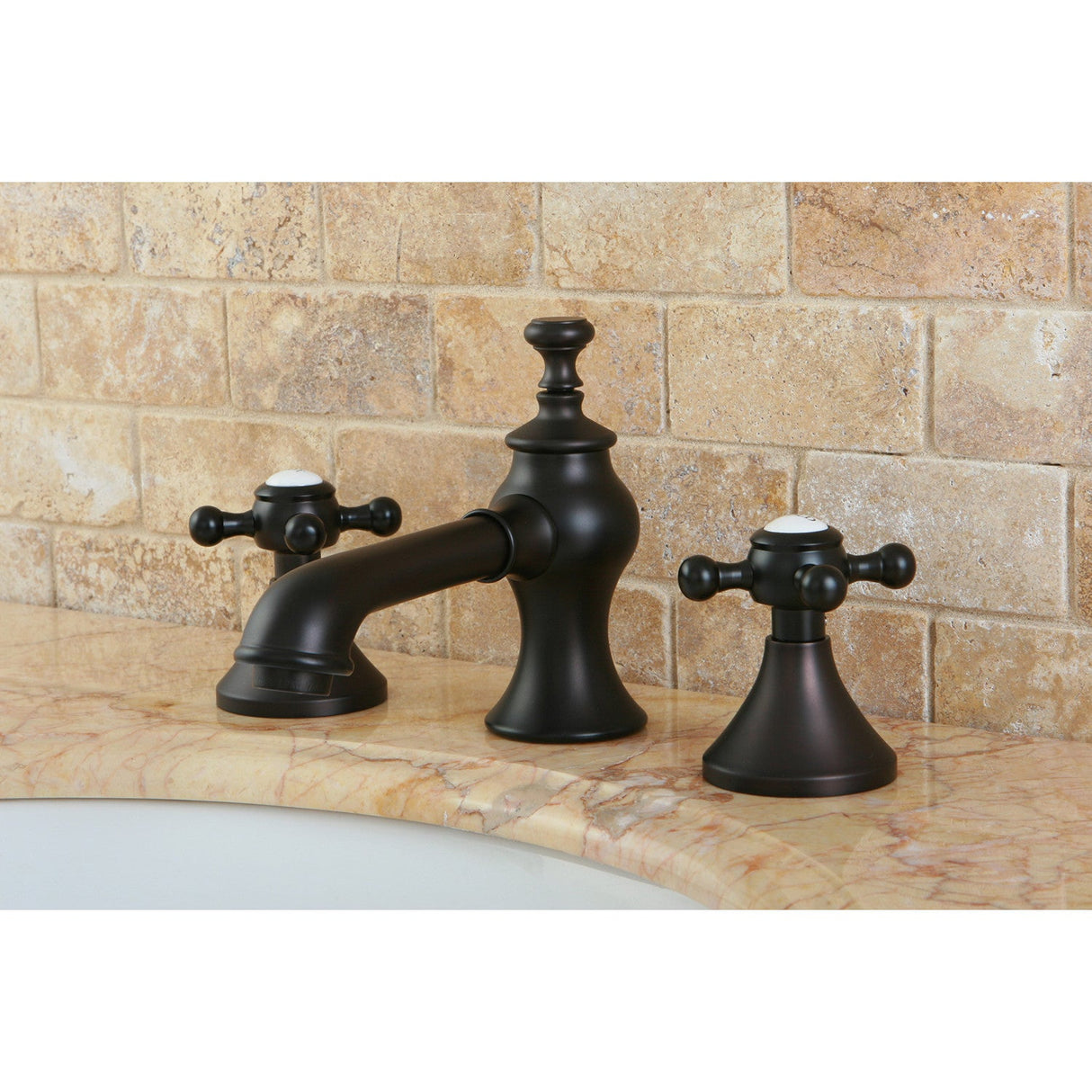 English Country KC7065BX Two-Handle 3-Hole Deck Mount Widespread Bathroom Faucet with Brass Pop-Up, Oil Rubbed Bronze