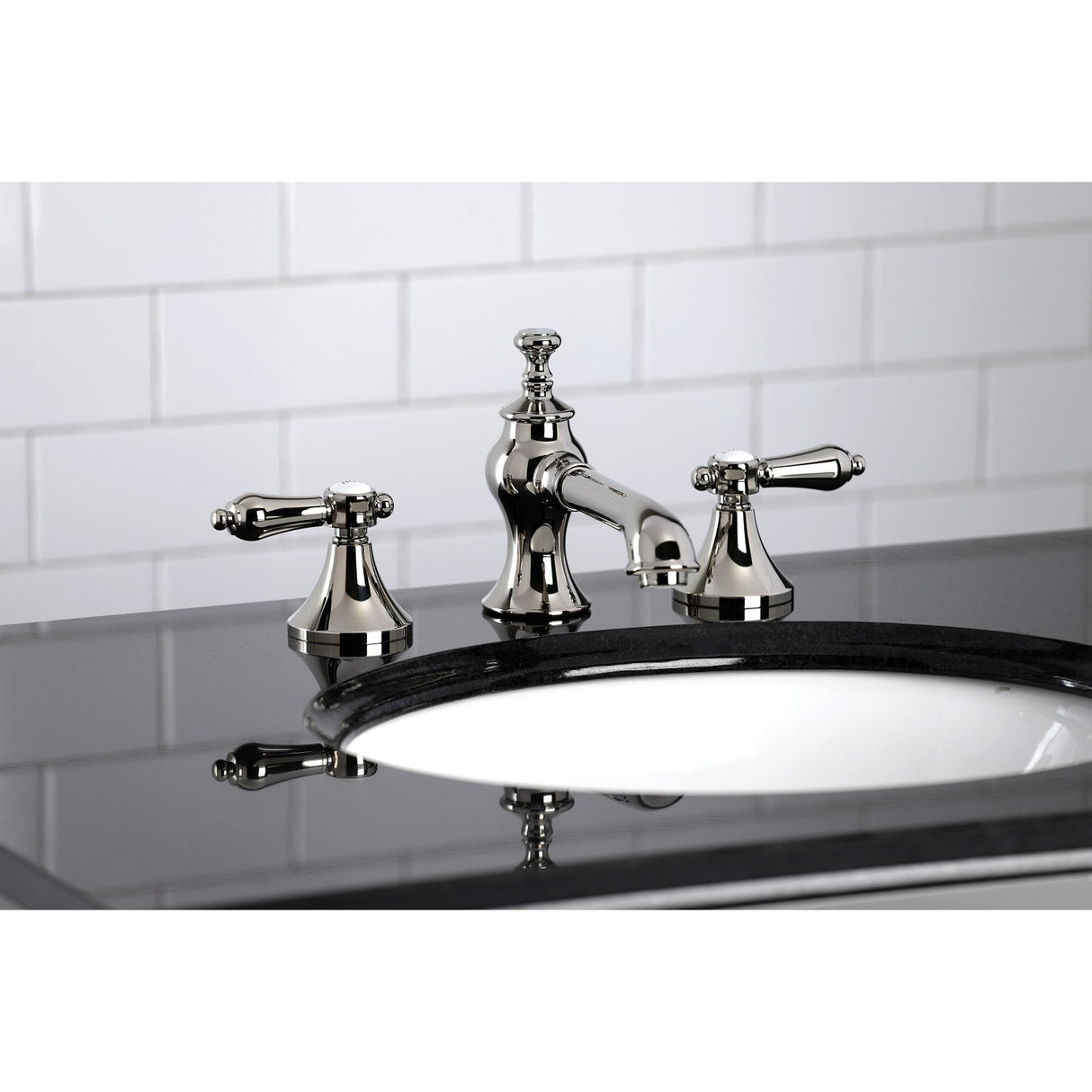 Heirloom KC7066BAL Two-Handle 3-Hole Deck Mount Widespread Bathroom Faucet with Brass Pop-Up, Polished Nickel