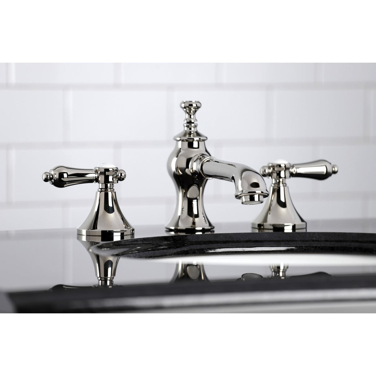 Heirloom KC7066BAL Two-Handle 3-Hole Deck Mount Widespread Bathroom Faucet with Brass Pop-Up, Polished Nickel