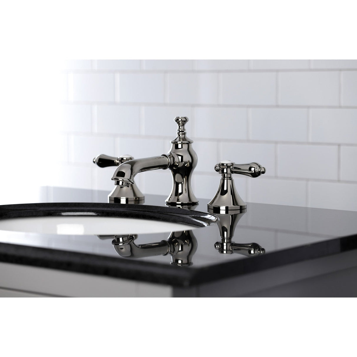 Heirloom KC7066BAL Two-Handle 3-Hole Deck Mount Widespread Bathroom Faucet with Brass Pop-Up, Polished Nickel