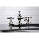 Essex KC7066BEX Two-Handle 3-Hole Deck Mount Widespread Bathroom Faucet with Brass Pop-Up, Polished Nickel