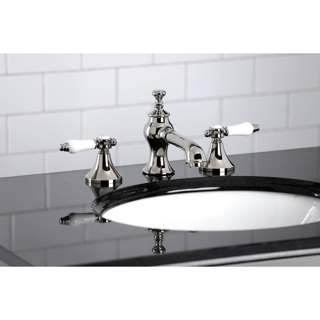 Bel-Air KC7066BPL Two-Handle 3-Hole Deck Mount Widespread Bathroom Faucet with Brass Pop-Up, Polished Nickel