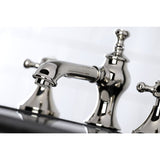 English Country KC7066BX Two-Handle 3-Hole Deck Mount Widespread Bathroom Faucet with Brass Pop-Up, Polished Nickel