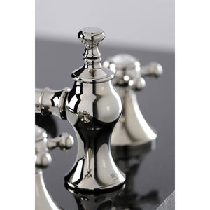 English Country KC7066BX Two-Handle 3-Hole Deck Mount Widespread Bathroom Faucet with Brass Pop-Up, Polished Nickel