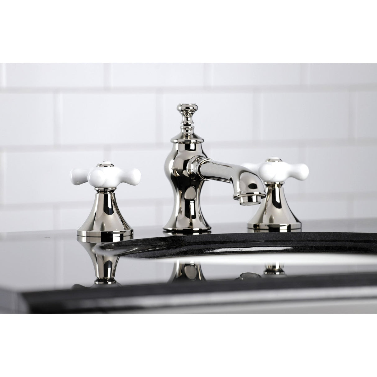 Vintage KC7066PX Two-Handle 3-Hole Deck Mount Widespread Bathroom Faucet with Brass Pop-Up, Polished Nickel