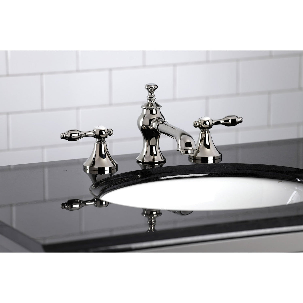 Tudor KC7066TAL Two-Handle 3-Hole Deck Mount Widespread Bathroom Faucet with Brass Pop-Up, Polished Nickel