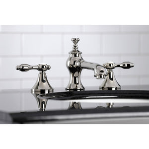 Tudor KC7066TAL Two-Handle 3-Hole Deck Mount Widespread Bathroom Faucet with Brass Pop-Up, Polished Nickel