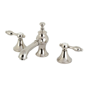 Tudor KC7066TAL Two-Handle 3-Hole Deck Mount Widespread Bathroom Faucet with Brass Pop-Up, Polished Nickel