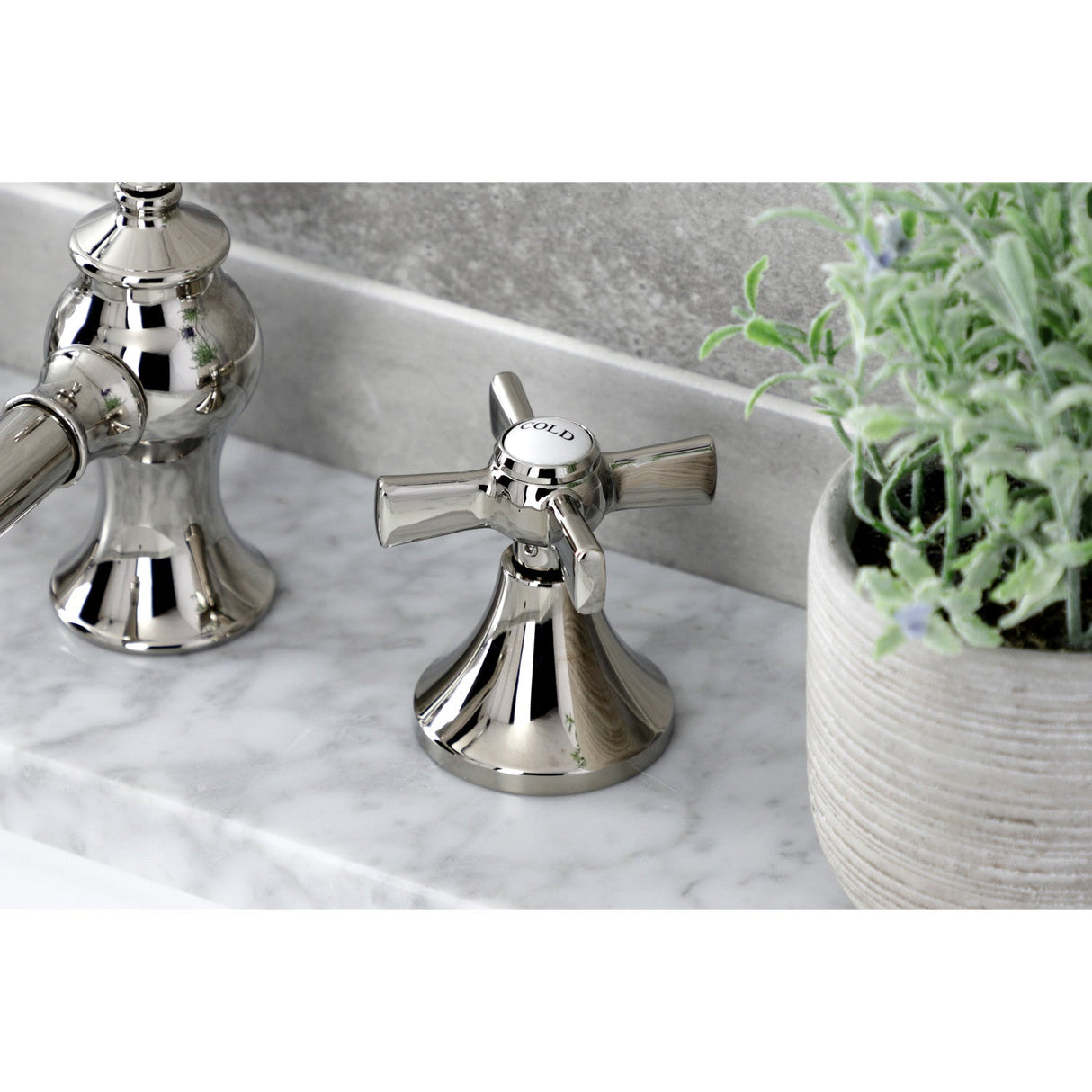 Millennium KC7066ZX Two-Handle 3-Hole Deck Mount Widespread Bathroom Faucet with Brass Pop-Up, Polished Nickel