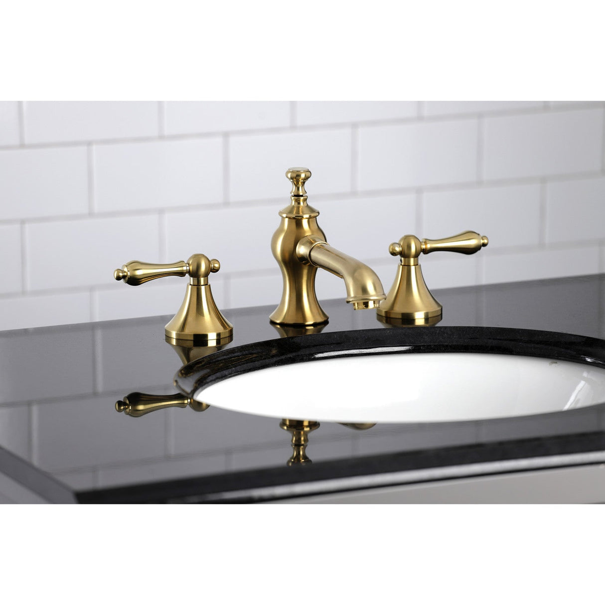 Vintage KC7067AL Two-Handle 3-Hole Deck Mount Widespread Bathroom Faucet with Brass Pop-Up, Brushed Brass