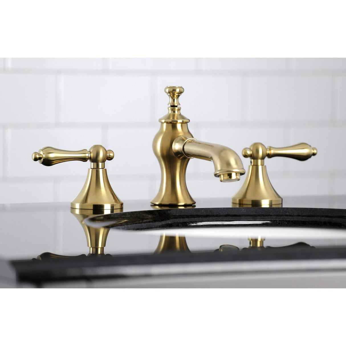 Vintage KC7067AL Two-Handle 3-Hole Deck Mount Widespread Bathroom Faucet with Brass Pop-Up, Brushed Brass