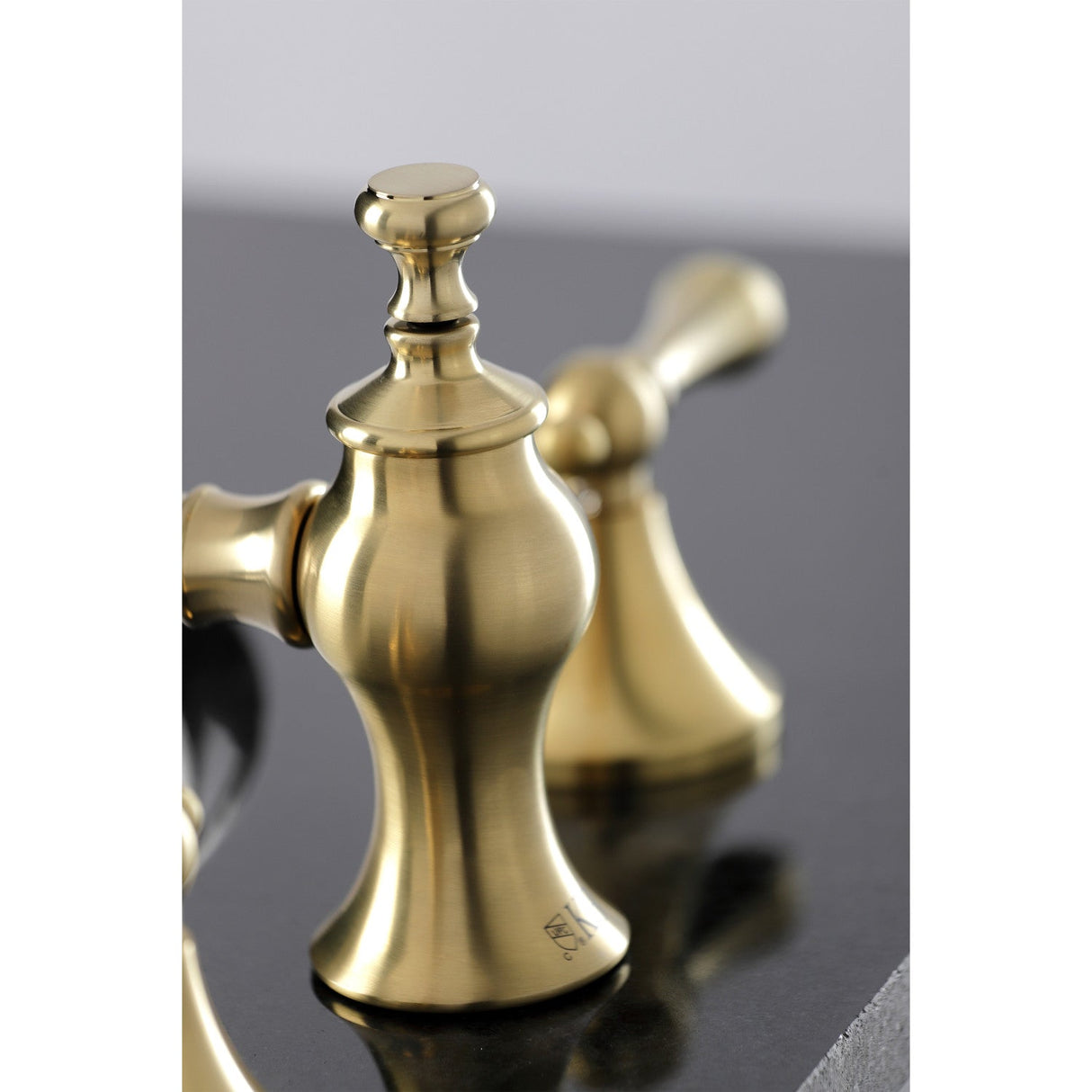 Vintage KC7067AL Two-Handle 3-Hole Deck Mount Widespread Bathroom Faucet with Brass Pop-Up, Brushed Brass