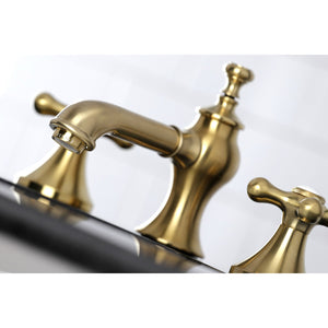 Vintage KC7067AX Two-Handle 3-Hole Deck Mount Widespread Bathroom Faucet with Brass Pop-Up, Brushed Brass