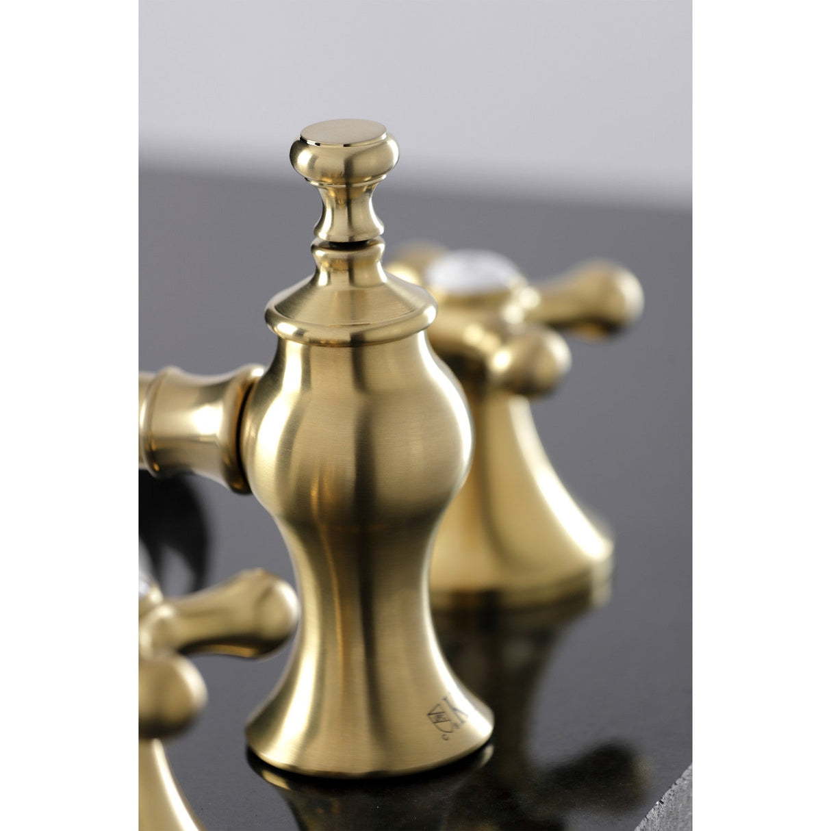 Vintage KC7067AX Two-Handle 3-Hole Deck Mount Widespread Bathroom Faucet with Brass Pop-Up, Brushed Brass