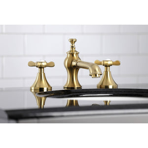 Essex KC7067BEX Two-Handle 3-Hole Deck Mount Widespread Bathroom Faucet with Brass Pop-Up, Brushed Brass