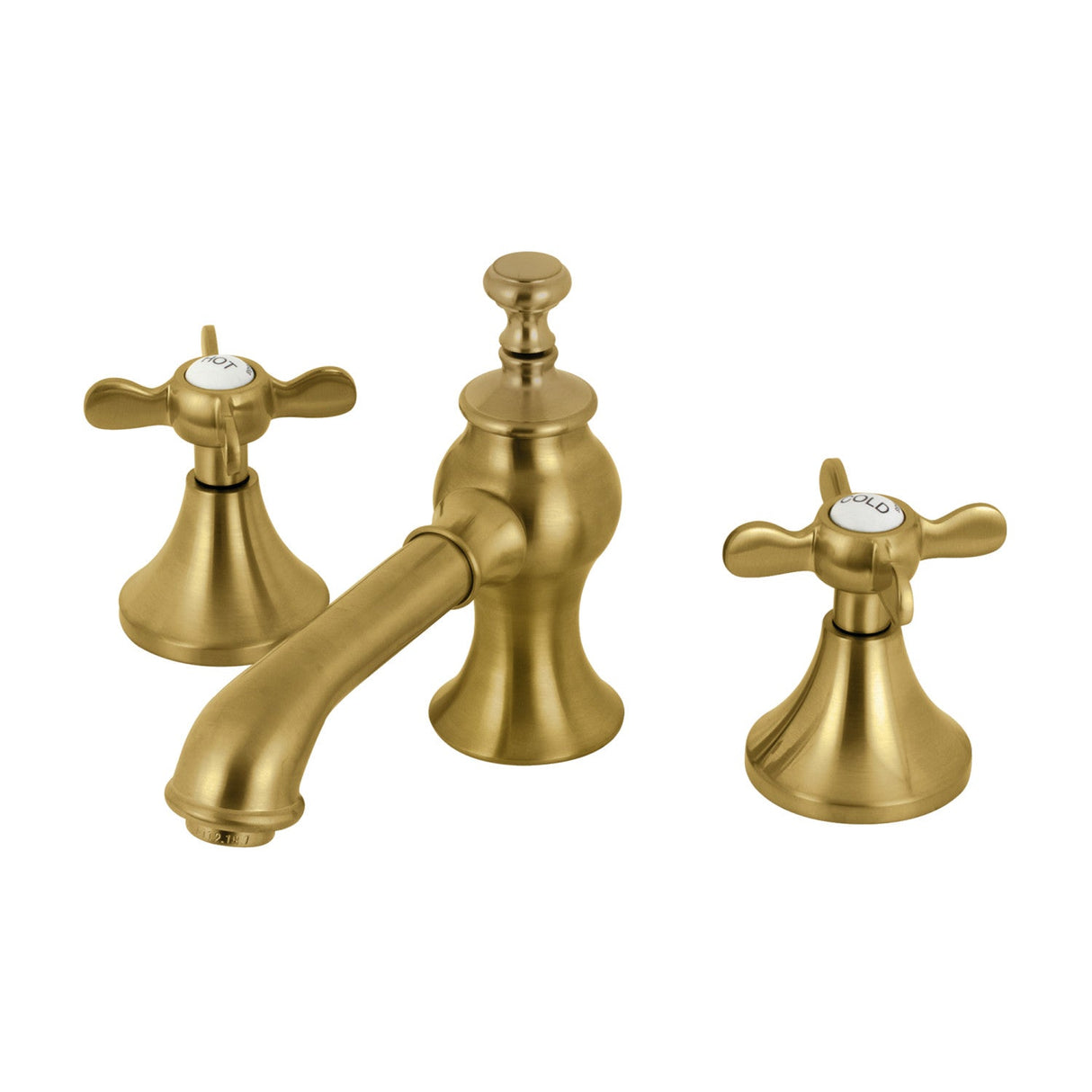 Essex KC7067BEX Two-Handle 3-Hole Deck Mount Widespread Bathroom Faucet with Brass Pop-Up, Brushed Brass