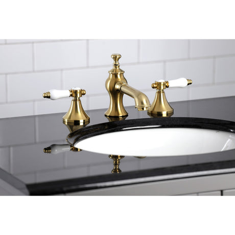 Bel-Air KC7067BPL Two-Handle 3-Hole Deck Mount Widespread Bathroom Faucet with Brass Pop-Up, Brushed Brass