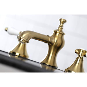 Bel-Air KC7067BPL Two-Handle 3-Hole Deck Mount Widespread Bathroom Faucet with Brass Pop-Up, Brushed Brass