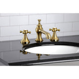 English Country KC7067BX Two-Handle 3-Hole Deck Mount Widespread Bathroom Faucet with Brass Pop-Up, Brushed Brass