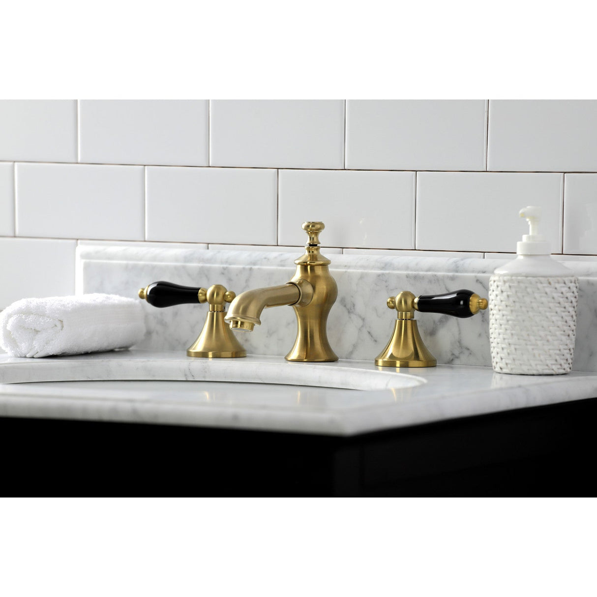 Duchess KC7067PKL Two-Handle 3-Hole Deck Mount Widespread Bathroom Faucet with Brass Pop-Up, Brushed Brass