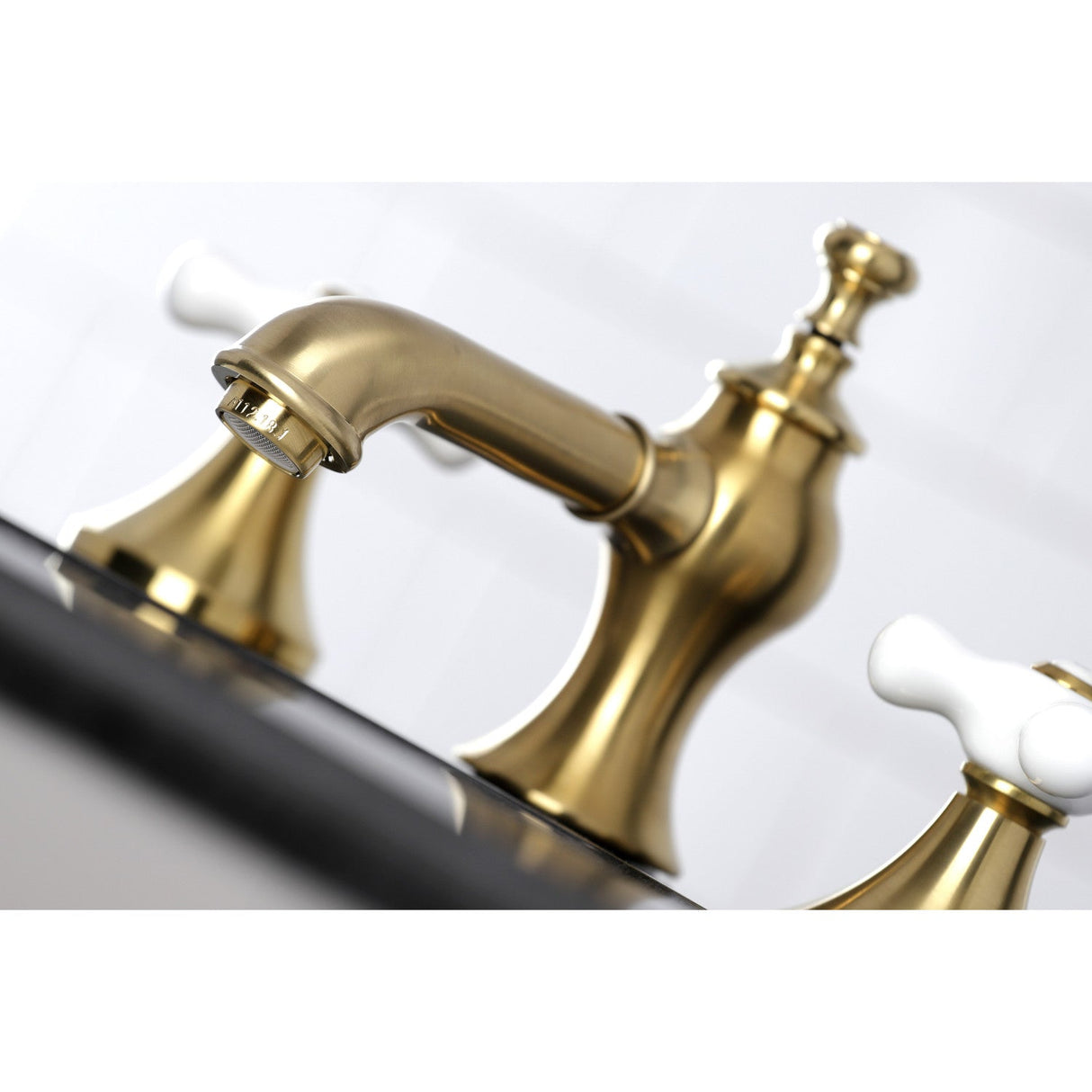 Vintage KC7067PX Two-Handle 3-Hole Deck Mount Widespread Bathroom Faucet with Brass Pop-Up, Brushed Brass