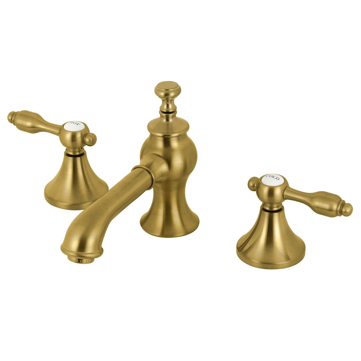 Tudor KC7067TAL Two-Handle 3-Hole Deck Mount Widespread Bathroom Faucet with Brass Pop-Up, Brushed Brass